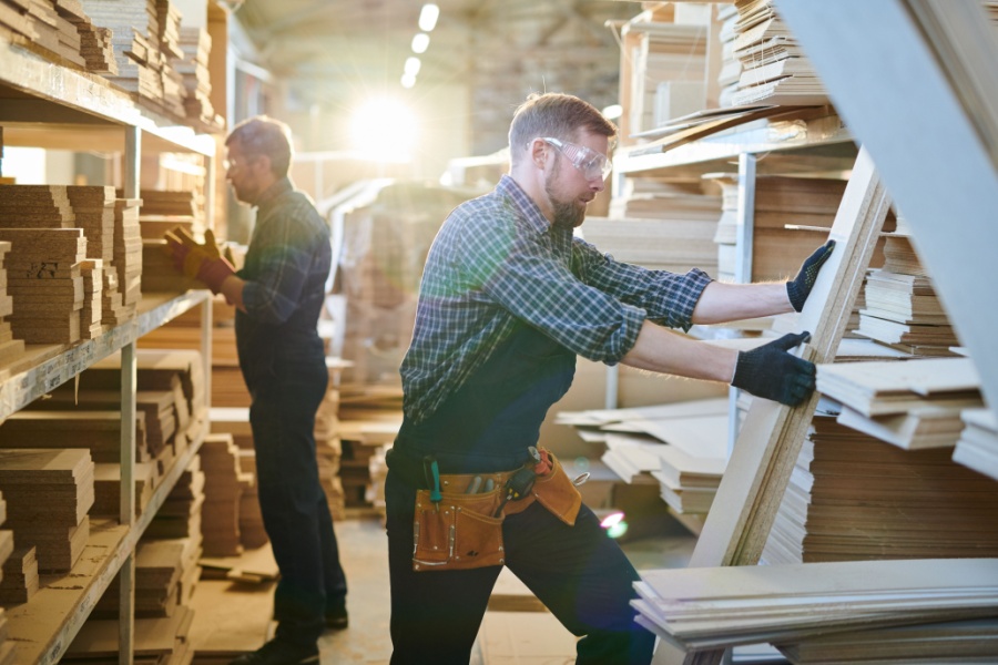 assembling furniture in a warehouse